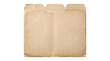 © MonuZone - A vintage, worn, and aged manila file folder with a weathered texture, isolated on a white background, representing historical records, archives, and old office document storage