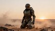 © 崇 姚 - Soldier in armor kneeling on desert