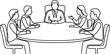 © Momo - Continuous line drawing of a business meeting with people around a table.