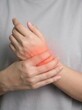 © Nasim - Hands holding injured wrist with red highlight injury