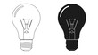 © Mohiuddin123 - Lightbulb Outline and Silhouette: A clear comparison of a lightbulb in outline and solid silhouette form, representing ideas and illumination