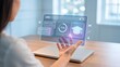 © ismail - Woman Touching Holographic LMS Learning Interface With Graduation Cap Progress Icons Digital Education Technology Concept