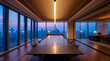 © Rendara Studio - Contemporary conference room with panoramic skyline views and executive workspace