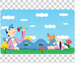 © MstShahina - Man smelling flower while relaxing on green grass in the park vector illustration