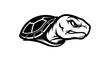 © can - Aggressive sea turtle mascot head black and white graphic.