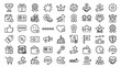© Designcity32 - Collection of linear loyalty and reward icons representing customer feedback and business success in a minimalist black and white style