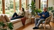 © Aliaksandr Barouski - Teenager with headphones beside grandfather reading in shared sunroom