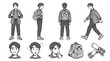 © angga - Anime Student Character Design Sheet in Line Art