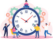 © Asib - Flat vector illustration of business team working around a giant clock for time management and productivity