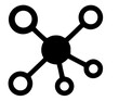 © Roushon - Central hub network diagram icon showing interconnected data nodes with connection technology structure