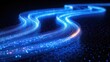 © btiger - glowing blue fiber-optic light trails curving over a dark hexagonal grid with sparkling particles, conveying dynamic futuristic motion and energy
