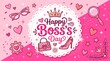 © Farhana's Art - Happy Celebration Card with Crown and High Heels on Pink Floral Background