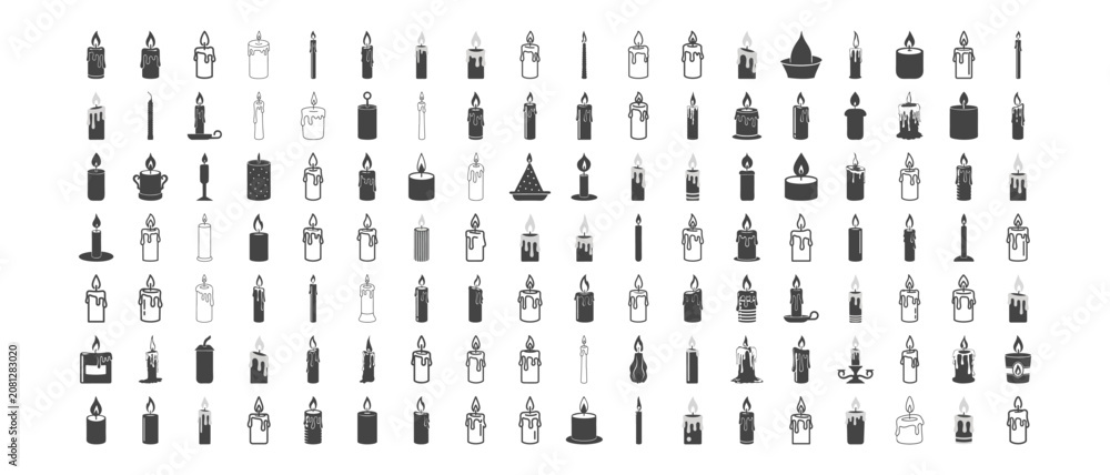 Huge candle vector bundle with silhouette and line art icons. Ideal for ...