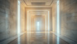 © Mr. Shoaib Arshad  - Modern luxurious marble hallway with bright lights and reflective floor leading to distant exit