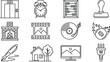© Nurchhana - Set of black linear icons with retro lifestyle and vintage household objects on white background.