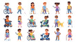 © Asmat - Diverse group of happy children with various physical disabilities shown in colorful flat vector illustration style for inclusive education projects
