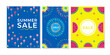 © Lalin - summer sale posters with floral watermelon patterns blue yellow flowers slices seasonal promotion marketing retail discount offer banner advertising illustration vector