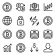 © pixelVista - 暗号通貨、ブロックチェーン技術、デジタル金融のコンセプトを表現した白黒ラインコレクション