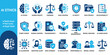 © Iconsetpro - AI ethics solid icon set with artificial intelligence regulation. Vector illustration of realistic machine learning flat symbol, colorful future technology data privacy cyber safety template.