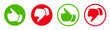 © Tabungan Piknik - Thumbs Up and Thumbs Down Vector Icons, Green and Red Circular Rating Buttons for Feedback