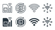 © Anarul - Set of communication and connectivity outline and glyph icons for wireless network signals and sim card data