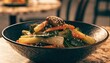 © Satoru - A warm bowl of sesame vegetable stir fry with bok choy, carrots, broccoli, and mushrooms suits restaurant menus, meal delivery ads, and healthy dining campaigns.