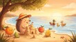 © 瑞鑫 王 - Hedgehog Family Beach Day beach family hedgehog castle flag