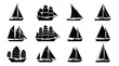 © Hana-AI  - A collection of various black sailboat silhouettes and vintage ship icons displayed in simple rows