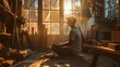 © MUHAMMAD - Yoga instructor meditates in woodworking workshop