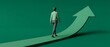 © Design Store - Business growth concept with woman walking up green arrow representing progress and success in career and life journey direction forward.
