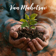 © Olga Ко - Van Mahotsav tree planting festival concept. Artistic gouache painting of hands holding dark soil with a young green sapling. Nature conservation and environmental protection illustration,
