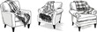 © AI04 - A plush armchair adorned with a classic plaid fringed blanket sits invitingly on a minimalist black-and-white line art background