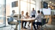 © CuteBee - Close up of glass door handle with blurred business team having meeting in conference room in background for corporate communication and professional office environment photography