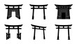 © RafiqulIslam - Japanese Torii Gate Icons, Traditional Shinto Shrine Entrance Symbols, Black Vector Silhouettes