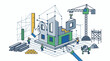 © satiran - Building construction and design process illustrated with tools and workers