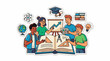 © Zidan - Diverse students gather around a book exploring science and math
