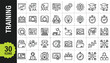 © MstHusna - Corporate training and education line icon set including business seminar online learning graduation skill development and mentorship symbols