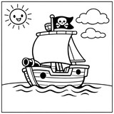 pirate ship on the sea coloring page for kids