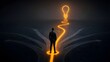 © Aish-Studio - Businessman at a crossroads choosing the glowing path of innovation leading to a bright idea light bulb.