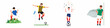 © Muqodimatul - Set of flat vector illustrations showing soccer players celebrating goals in various poses like jumping, kneeling, and standing with a ball.