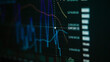 © WARAPHON - Dark screen glows with financial charts and lines. Blue and red curves track stock prices. Numbers scroll down in quiet precision. No people, just data's cold, steady pulse. Perfect for business