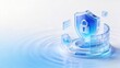 © TommyNa - Transparent glass cybersecurity shield with firewall and padlock on clean white background, idea for network security, cloud protection, enterprise cyber defense and data privacy