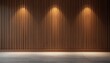 © MD - Elegant and professional premium office interior background featuring a modern wall with vertical walnut wood slats, illuminated by warm spotlights, creating a sophisticated and stylish ambiance.