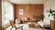 © AlChisty - Modern Minimalist Living Room with Warm Terracotta Walls and Natural Lighting