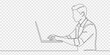 © Line sA - man sitting at a desk and using a laptop continuous one line drawing, Young male designer student manager works at the laptop. One continuous drawing line, logo single hand drawn art doodle isolated