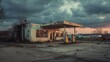 © Serhii - Empty gas station relic on a desolate highway with peeling signage and rusted fixtures