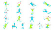 © Annisa - Dynamic set of flat vector illustrations depicting various soccer players in action, including kicking, heading, and goalkeeping.