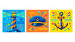 © ekodok - Set of colorful maritime icons including a lighthouse captain hat and anchor.