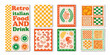 © Tapas - retro italian food and drink poster collection with colorful patterns checkered lemons crab cheese wine vector illustration graphic design vintage aesthetic