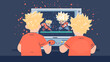 © Suprapto - Two children with spiky blond hair play video game together